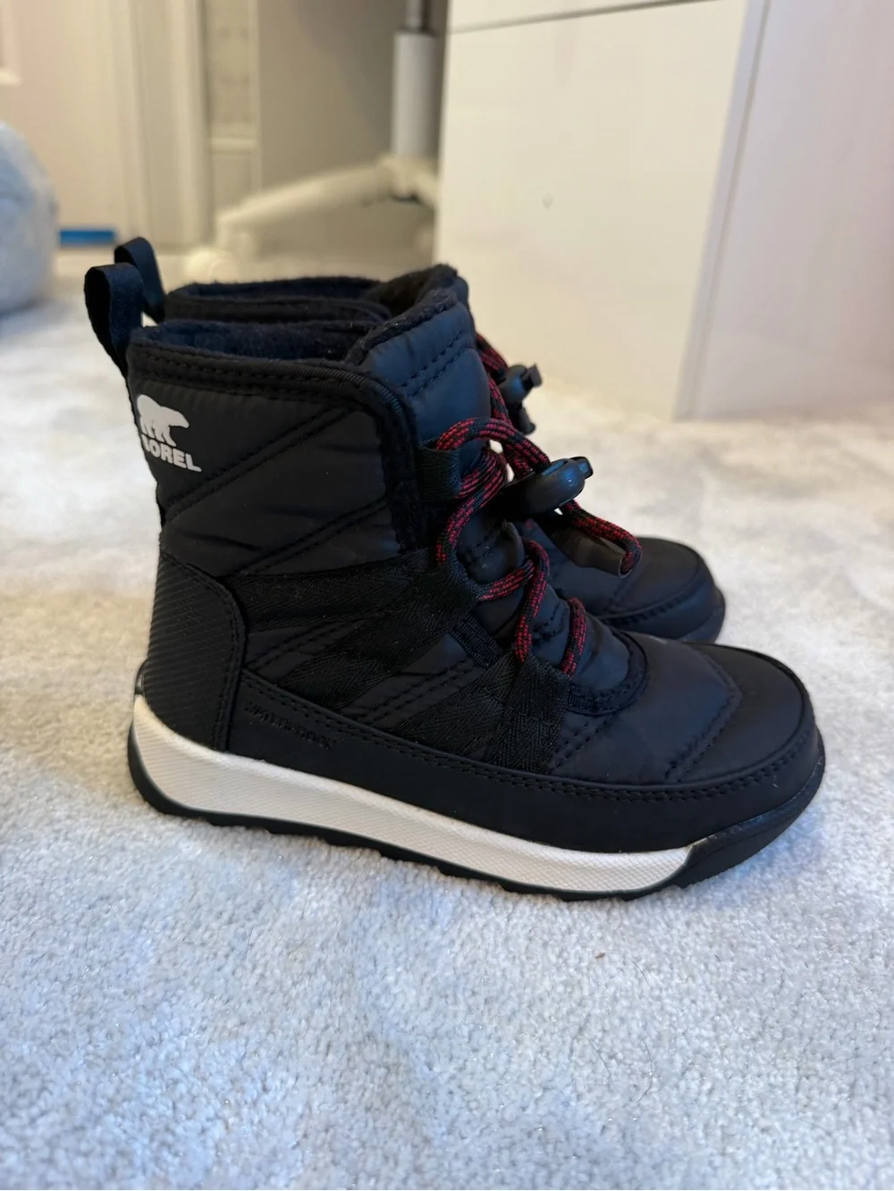 Sorel Kids' Black Winter Boots with Red Laces